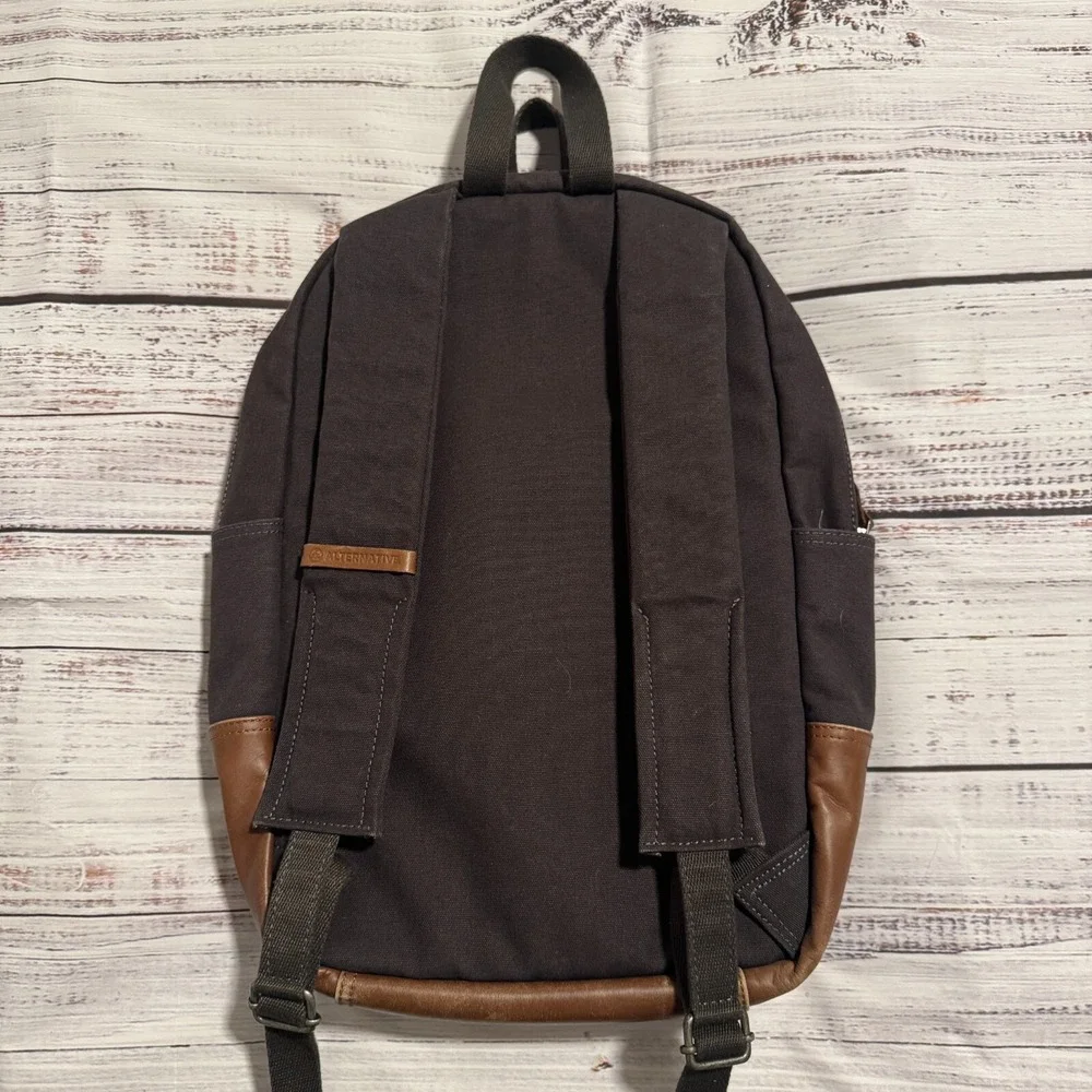 Alternative Brand Canvas Backpack w/ Leather Bottom‎ Brown Bag